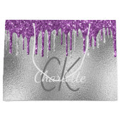 Grand Sac Cadeau Nom de monogramme argenté moderne élégant violet (Devant)
