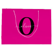 Grand Sac Cadeau Nom de script de monogramme personnalisé rose noir (Dos)