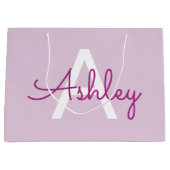 Grand Sac Cadeau Nom de script & monogramme | Magenta & Violet clai (Devant)