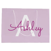 Grand Sac Cadeau Nom de script & monogramme | Magenta & Violet clai (Dos)