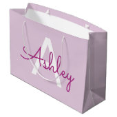 Grand Sac Cadeau Nom de script & monogramme | Magenta & Violet clai (Dos Angle)