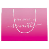 Grand Sac Cadeau Nom de signature du script élégant de couleur rose (Devant)