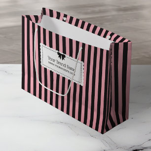 Grand Sac Cadeau Nom d'entreprise à rayures chic avec bords festonn