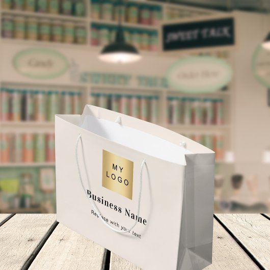 Grand Sac Cadeau Nom du logo de l'entreprise beige