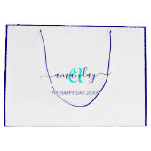 Grand Sac Cadeau Nom du monogramme Blanc Bleu Bridal Sweet 16e Mari (Dos)