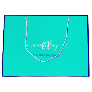 Grand Sac Cadeau Nom du monogramme Blue Aqua Bridal Sweet 16e Maria