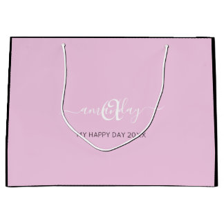 Grand Sac Cadeau Nom du monogramme Douce nuptiale blanche rose16e M