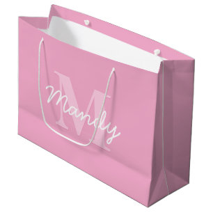 Grand Sac Cadeau Nom et monogramme curieux à l'air mignon Rose
