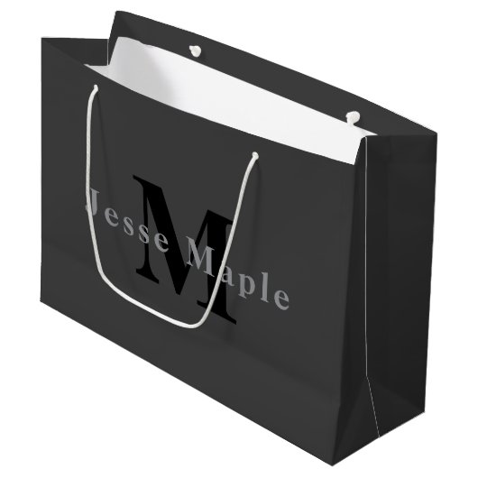 Grand Sac Cadeau Nom et monogramme | Dark Gray (Devant Angle)