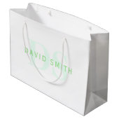 Grand Sac Cadeau Nom et monogramme modernes | Vert et blanc (Dos Angle)