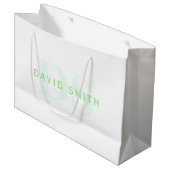 Grand Sac Cadeau Nom et monogramme modernes | Vert et blanc (Devant Angle)