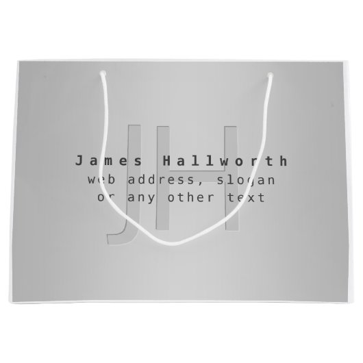 Grand Sac Cadeau Nom et slogan éditable moderne | Dégradé gris  (Devant)