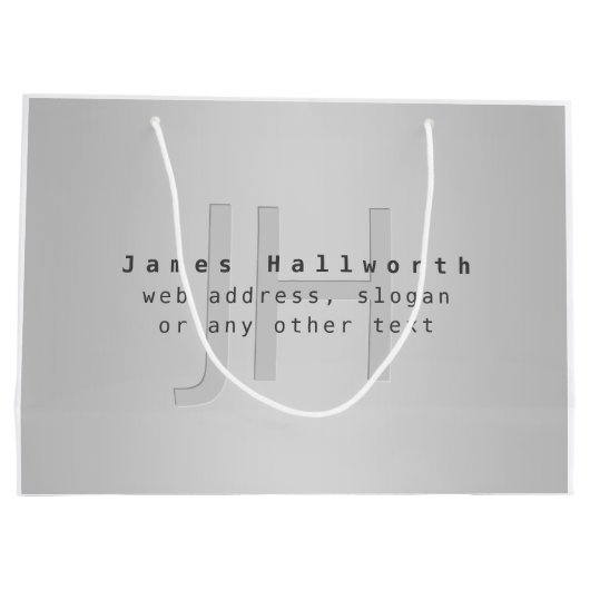 Grand Sac Cadeau Nom et Slogan modifiable moderne | Gradient gris (Dos)