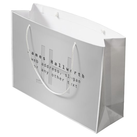 Grand Sac Cadeau Nom et Slogan modifiable moderne | Gradient gris (Dos Angle)