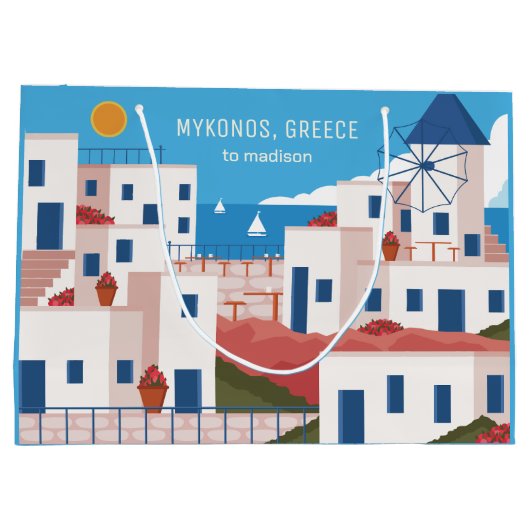 Grand Sac Cadeau Nom et texte personnalisés Mykonos Grèce (Dos)