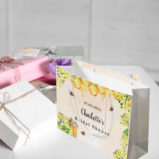 Grand Sac Cadeau Nom floral jaune miel d'essaim de abeilles pour en