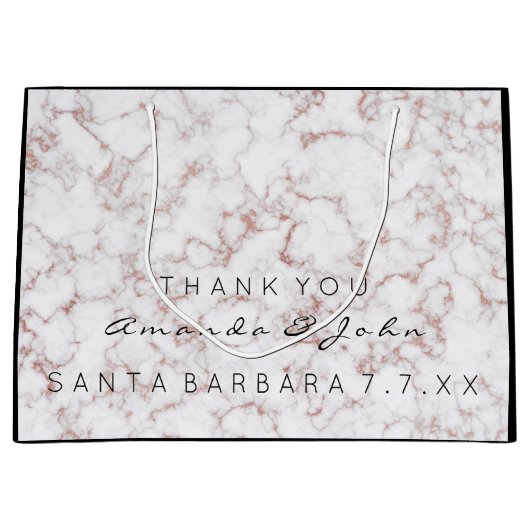 Grand Sac Cadeau Nom Mariage Favor Merci Marbre Blanc Rose Ros (Devant)
