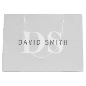 Grand Sac Cadeau Nom moderne & monogramme | Gris clair & foncé blan (Devant)