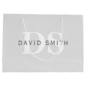 Grand Sac Cadeau Nom moderne & monogramme | Gris clair & foncé blan (Dos)