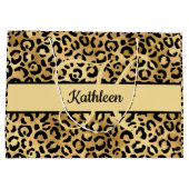 Grand Sac Cadeau Nom Monogramme Imprimé Léopard Noir Or Guépard  (Dos)