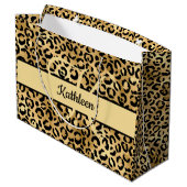 Grand Sac Cadeau Nom Monogramme Imprimé Léopard Noir Or Guépard  (Dos Angle)