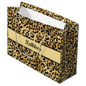 Grand Sac Cadeau Nom Monogramme Imprimé Léopard Noir Or Guépard  (Devant Angle)