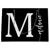 Grand Sac Cadeau Nom Monogramme moderne Noir Blanc Script (Devant)