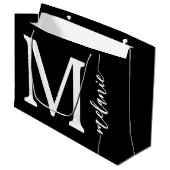 Grand Sac Cadeau Nom Monogramme moderne Noir Blanc Script (Devant Angle)