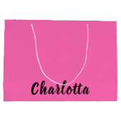 Grand Sac Cadeau Nom noir moderne | Couleur rose chaude néon (Dos)