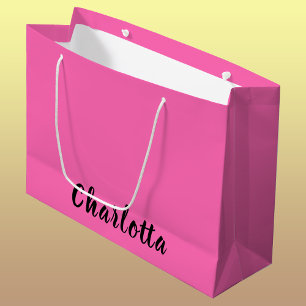 Grand Sac Cadeau Nom noir moderne Couleur rose chaude néon