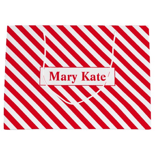 Grand Sac Cadeau Nom personnalisé Bandes rouges/blanches (Devant)