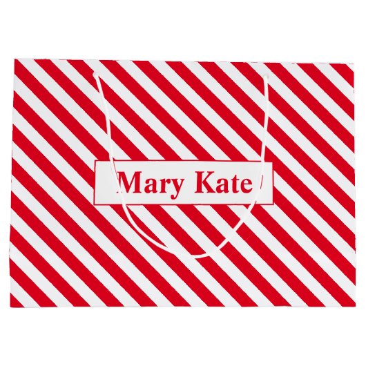 Grand Sac Cadeau Nom personnalisé Bandes rouges/blanches (Dos)