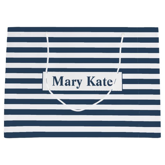 Grand Sac Cadeau Nom personnalisé Bleu/Blancs (Devant)