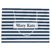 Grand Sac Cadeau Nom personnalisé Bleu/Blancs (Dos)