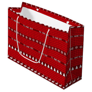 Grand Sac Cadeau Nom personnalisé de Noël Rouge Blanc vêtu