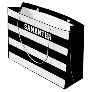 Grand Sac Cadeau Nom personnalisé élégant noir et blanc