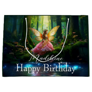 Grand Sac Cadeau Nom personnalisé Fairy Woodland Forest Joyeux anni