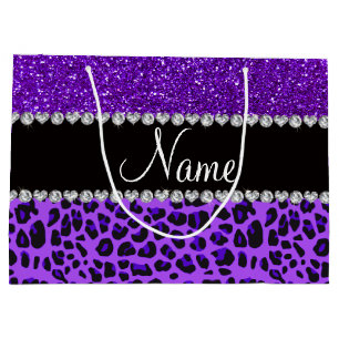 Grand Sac Cadeau Nom personnalisé leopard violet indigo violet part