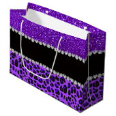 Grand Sac Cadeau Nom personnalisé leopard violet indigo violet part (Devant Angle)