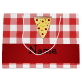Grand Sac Cadeau Nom personnalisé mignon pizza rouge à damiers (Devant)