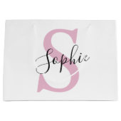 Grand Sac Cadeau Nom personnalisé moderne Monogramme rose (Devant)