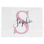 Grand Sac Cadeau Nom personnalisé moderne Monogramme rose (Dos)