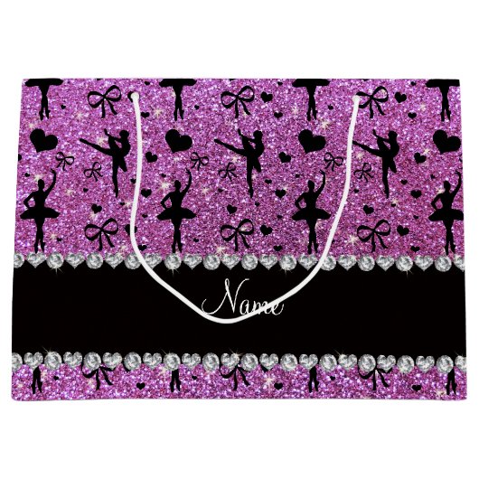 Grand Sac Cadeau Nom personnalisé pastel violet parties scintillant (Devant)