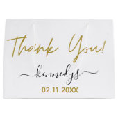 Grand Sac Cadeau Nom Personnalisé Simple Merci Noir Et Or (Devant)