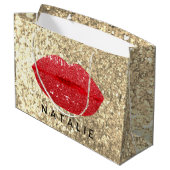 Grand Sac Cadeau Nom Red Kiss Lips Parties scintillant Champagne Go (Dos Angle)