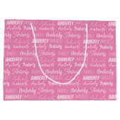 Grand Sac Cadeau Nom rose personnalisé mignon Typographie Filles An (Dos)
