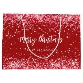 Grand Sac Cadeau Nom rouge de Noël blanc étincelles (Dos)