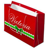 Grand Sac Cadeau Nom vert rouge de fête de coutume de conception de (Devant Angle)