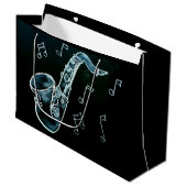 Grand Sac Cadeau Notes de saxophone et de musique (Devant Angle)