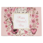 Grand Sac Cadeau Notes musicales et fleurs Élégante Saint-Valentin (Devant)